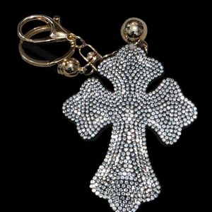 Elegant Silver Rhinestone Cross Bag Charm Keychain